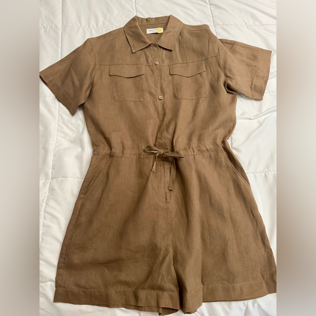 Marc O’polo Short Linen Jumpsuit In Warm Brown (Burnt Brown)